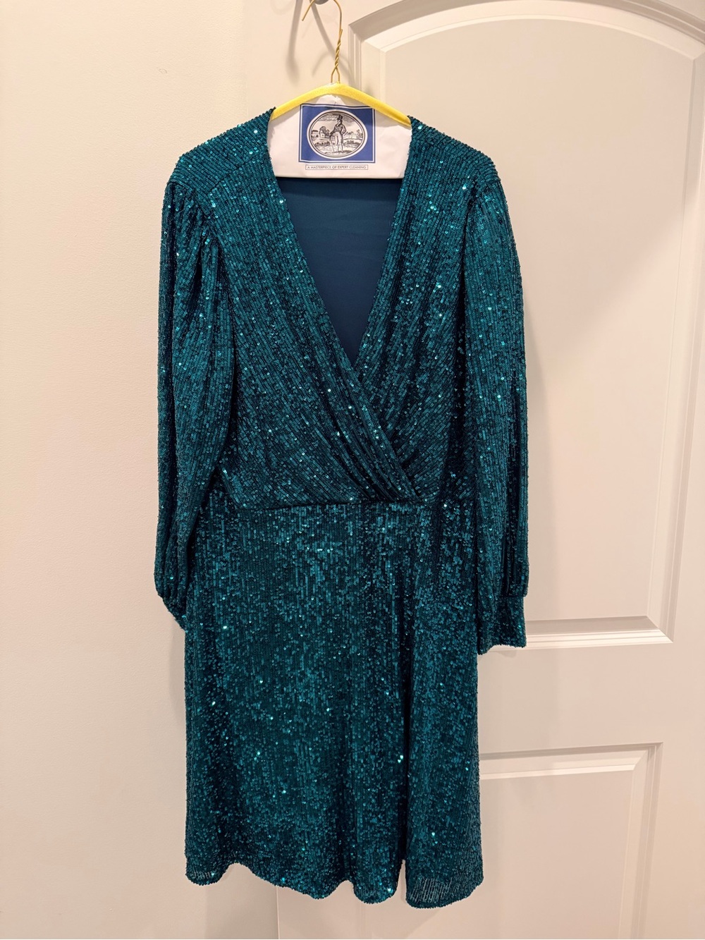 Teal Sequin Wrap Dress - Women